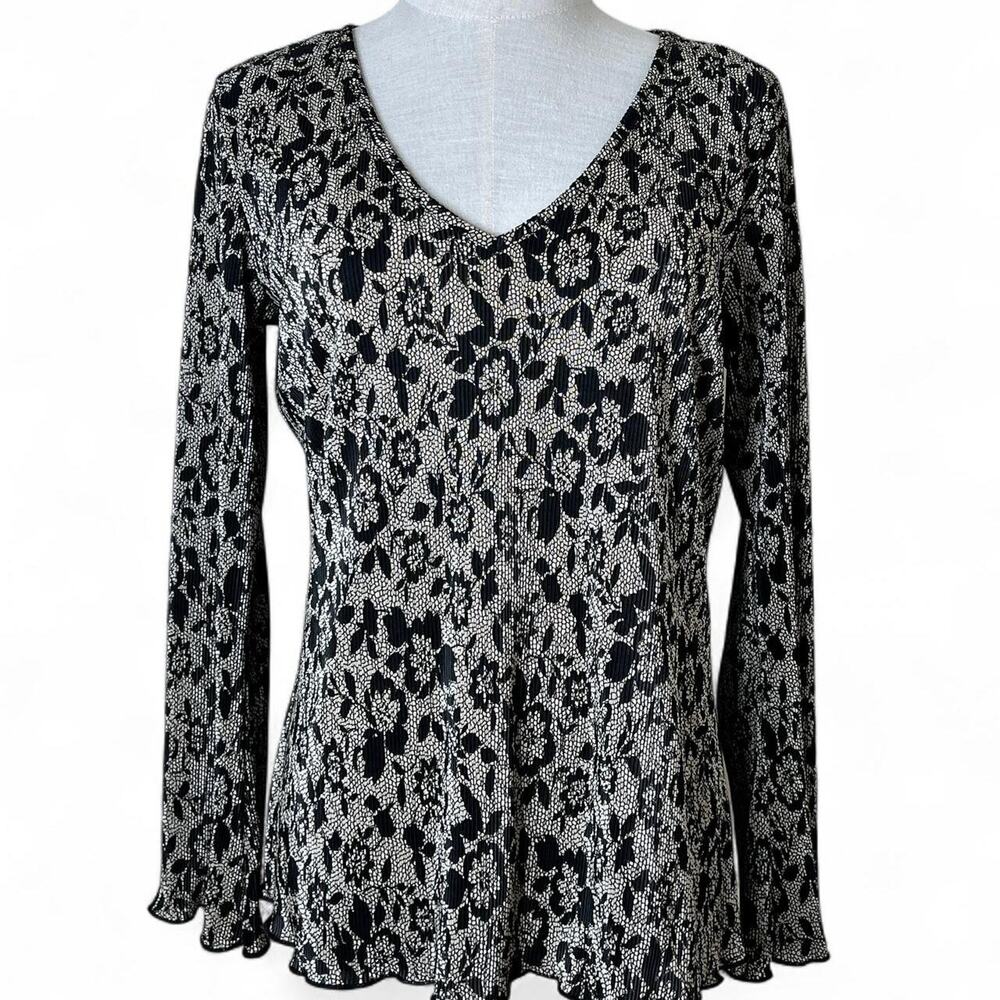 Vintage y2k floral pleated long sleeve bell sleeve